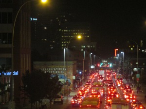 Traffic jams at night in Calgary are a pretty rare occasion....when it's not Stampede.